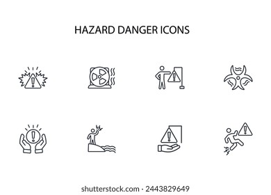 Hazard danger icon set.vector.Editable stroke.linear style sign for use web design,logo.Symbol illustration.