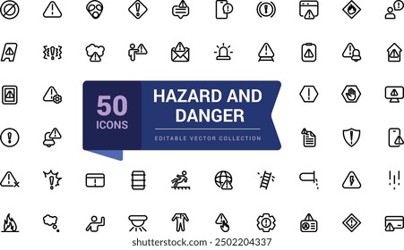 Hazard and danger icons set. Web and UI icons pack. Pixel perfect, minimalistic outline icons collection. Editable vector illustration.
