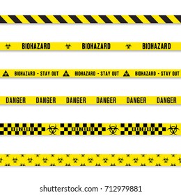 Hazard Danger Yellow Seamless Tape Set. Vector Illustration Isolated On White Background