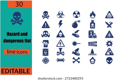 Conjunto de ícones planos perigosos e perigosos