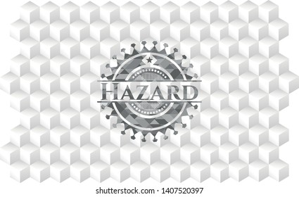 Hazard grey badge with geometric cube white background