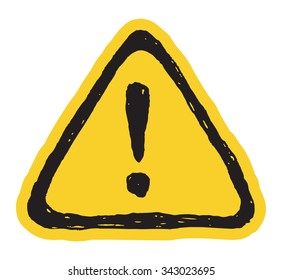 Hazard hand drawn warning attention sign with exclamation mark symbol