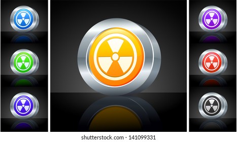 Hazard Icon on 3D Button with Metallic Rim Original Illustration 