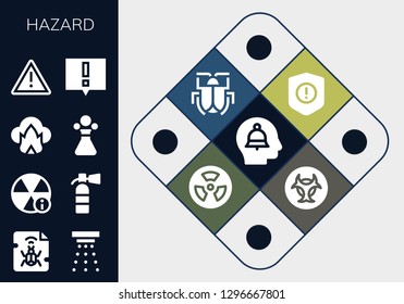  hazard icon set. 13 filled hazard icons. Simple modern icons about  - Alert, Malware, Smoke detector, Extinguisher, Dangerous, Poison, Warning, Radioactive, Biohazard