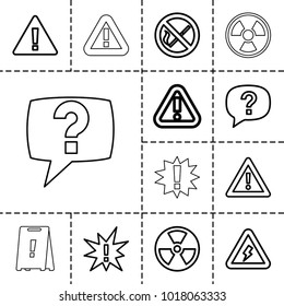 Hazard icons. set of 13 editable outline hazard icons such as warning, exclamation, radiation, voltage warning, no smoking