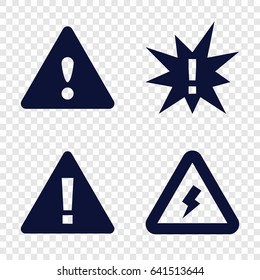 Hazard icons set. set of 4 hazard filled icons such as warning, voltage warning