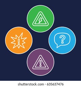 Hazard icons set. set of 4 hazard outline icons such as warning, voltage warning