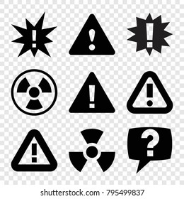 Hazard icons. set of 9 editable filled hazard icons such as warning, exclamation