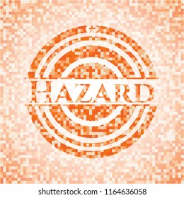 Hazard orange tile background illustration. Square geometric mosaic seamless pattern with emblem inside.
