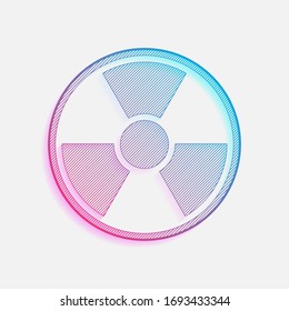 hazard, radiation. simple silhouette. Colored logo with diagonal lines and blue-red gradient. Neon graphic, light effect