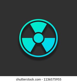 hazard, radiation. simple silhouette. Colorful logo concept with soft shadow on dark background. Icon color of azure ocean