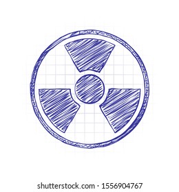 hazard, radiation. simple silhouette. Hand drawn sketched picture with scribble fill. Blue ink. Doodle on white background