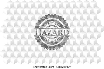 Hazard realistic grey emblem with cube white background