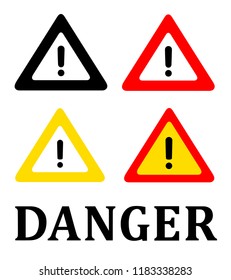 hazard sign vector, alert icon, hazard, danger sign icon mark, exclamation caution beware, triangle danger road security, flat mark