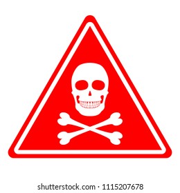 HAZARD sign. White skull and crossbones on red triangle. Vector icon.