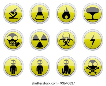 Hazard signs and effects of hazardous materials icon set