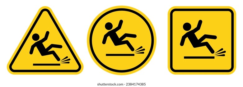 Hazard slippery surface wet floor sign, vector illustration isolated on white background.