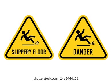 Hazard slippery surface wet floor sign, vector illustration isolated on white background.