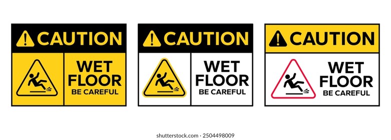 Hazard slippery surface wet floor sign, vector illustration isolated on white background. Vector Illustrator.