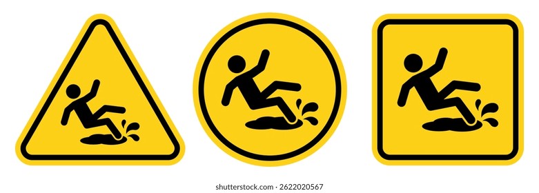 Hazard slippery surface wet floor sign, vector illustration isolated on white background.