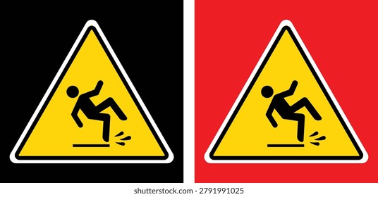 Hazard slippery surface wet floor sign 1 Set (2 pcs), black background and red background.