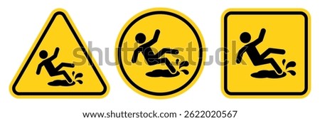 Hazard slippery surface wet floor sign, vector illustration isolated on white background.
