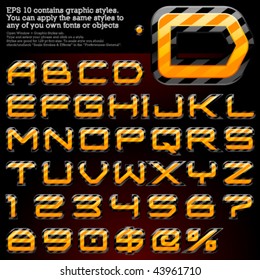 Hazard stripes characters. File contains graphic styles available in the Illustrator 10 + You can apply the styles to any of you own fonts or objects