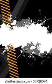 A hazard stripes layout with paint splatter effects.  This vector image is fully editable.