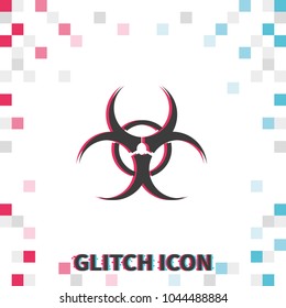 Hazard symbol  glitch effect vector icon.