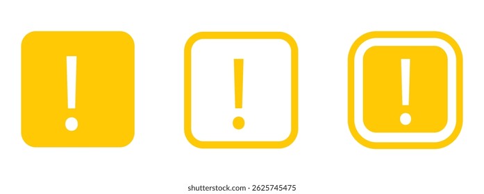 Hazard symbol warning symbol yellow color with exclamation symbol in different shapes stroke style. Caution and Warning Icon Set Vector Design.