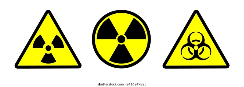 Hazard or Toxic Logo Set. Symbolic Hazard Design - A Bold Logo Depicting Different Types of Potential Risks. Hazard or Toxic logo icon. Common Yellow version.