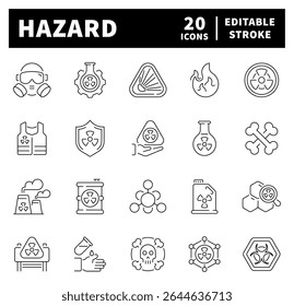 Hazard vector icons in line style. Thin line icons related to hazard and danger