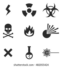 hazard vector icons. Simple illustration set of 9 hazard elements, editable icons, can be used in logo, UI and web design