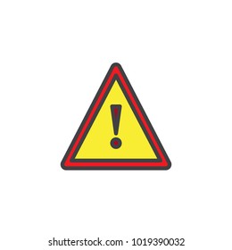 Hazard warning attention filled outline icon, line vector sign, linear colorful pictogram isolated on white. Triangular signal with exclamation symbol, logo illustration. Pixel perfect vector graphics