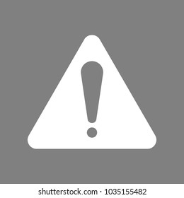 Hazard warning attention sign. Exclamation mark symbol. Vector. White icon on medium gray background. Isolated.