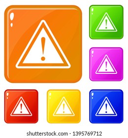 Hazard warning attention sign with exclamation mark icons set collection vector 6 color isolated on white background
