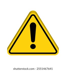 Hazard warning attention sign with exclamation mark symbol in a 3d yellow triangle. Danger, Vector illustration. 3D Attention icon.