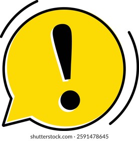 Hazard warning attention sign or exclamation symbol, icon. Yellow speech bubble. Vector illustration