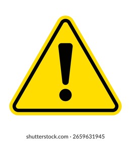 Hazard warning attention sign with exclamation mark symbol in a yellow triangle. Danger Attention icon. Vector illustration isolated on a white background EPS 10. 