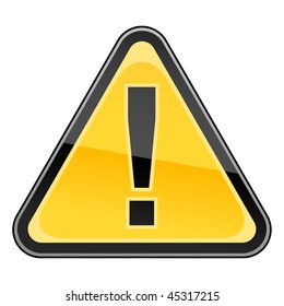 Hazard warning attention sign with exclamation mark symbol on a white background