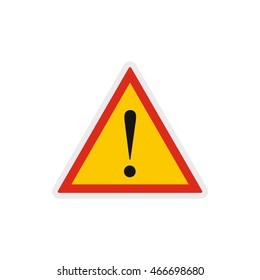 Hazard warning attention sign with exclamation mark icon in flat style on a white background