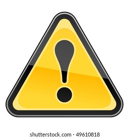 Hazard warning attention sign with exclamation mark symbol on white