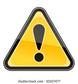 Hazard warning attention sign with exclamation mark symbol on white
