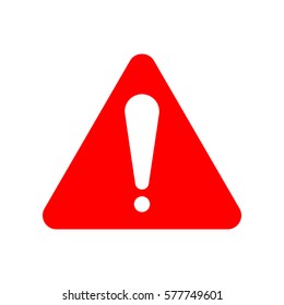 Hazard warning attention sign. Exclamation mark symbol. Vector. Red icon on white background. Isolated.