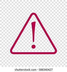 Hazard warning attention sign with exclamation mark symbol. Vector. Bordo icon on transparent background.