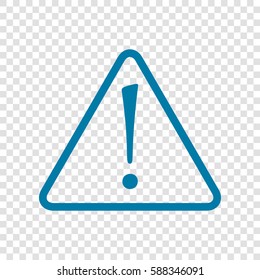 Hazard warning attention sign with exclamation mark symbol. Vector. Cerulean icon on transparent background.
