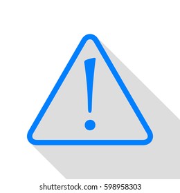 Hazard warning attention sign with exclamation mark symbol. Vector. Azure icon with flat style shadow path on white background.