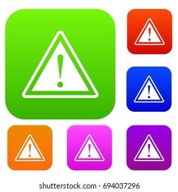 Hazard warning attention sign with exclamation mark set icon in different colors isolated vector illustration. Premium collection
