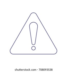 Hazard warning attention sign. Exclamation mark symbol. Vector. Violet linear icon on white background. Isolated.