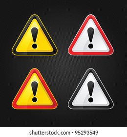 Hazard warning attention sign set on a metal surface